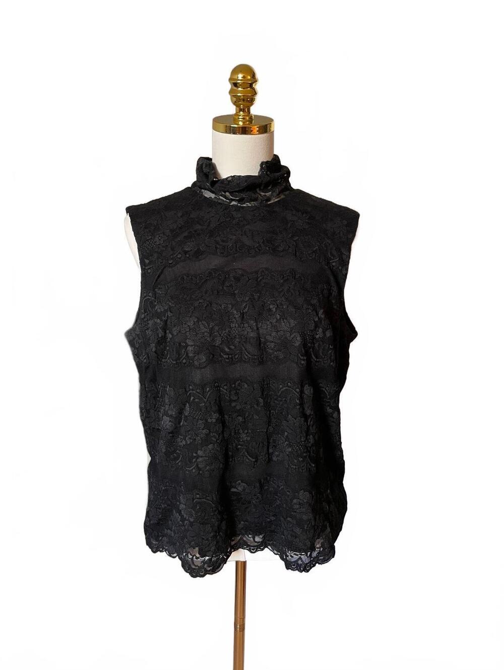 Josephine Chaus black lace sleeveless mock neck top size 12